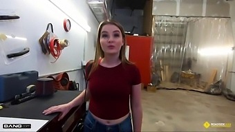 Busty Blonde Gives Mechanic A Blowjob In Exchange For Repair