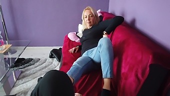 Blonde Woman'S Feet Adored For The First Time